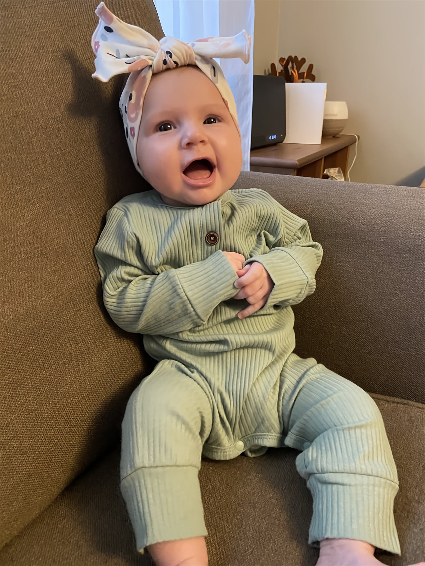 KuKitty Baby Boy Girl 2 Pcs Long Sleeve Solid Color Ribbed Romper Jumpsuit Outfits Clothes