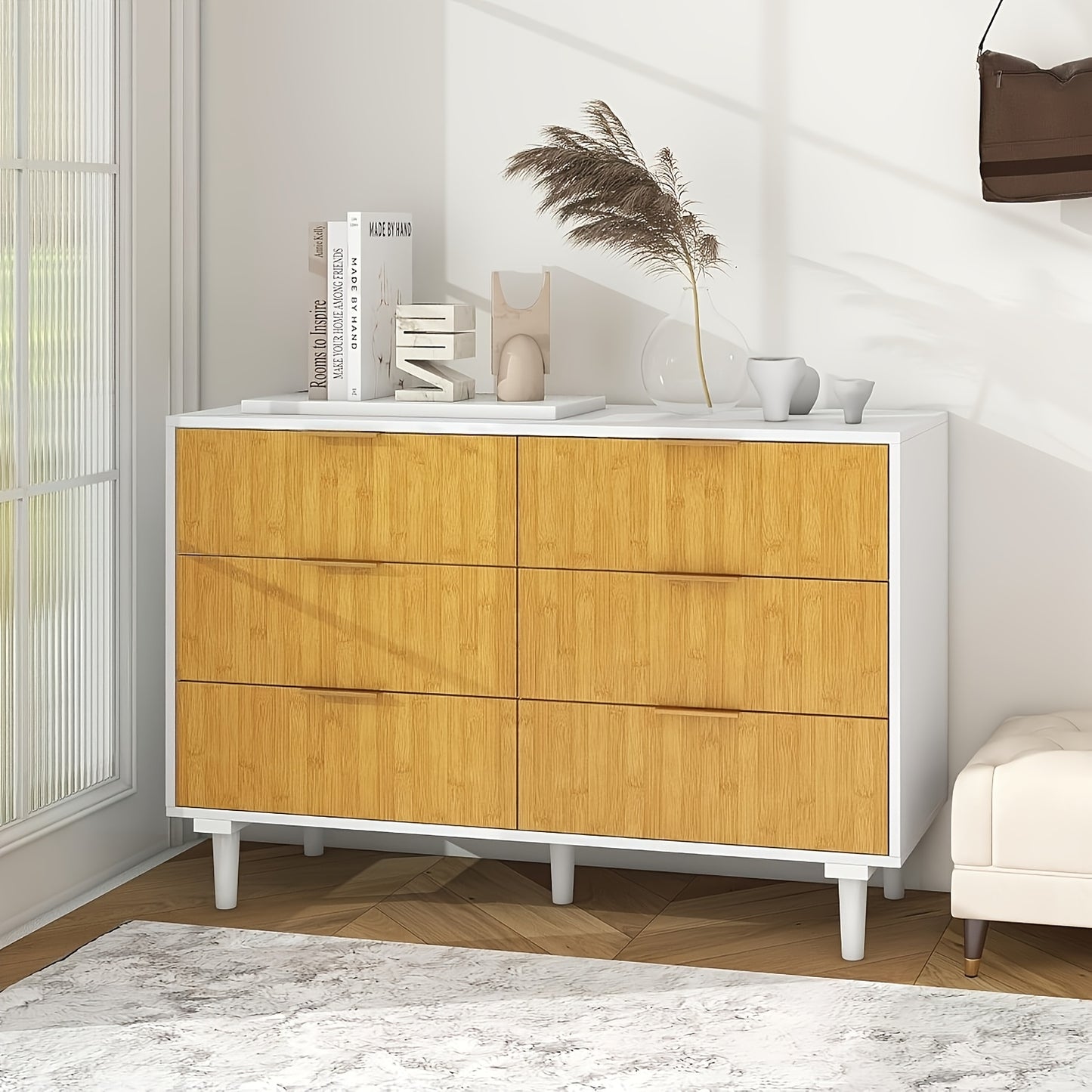 Kinder King 6-Drawer Double Dresser Natural Wood Modern Storage for Bedroom and Nursery