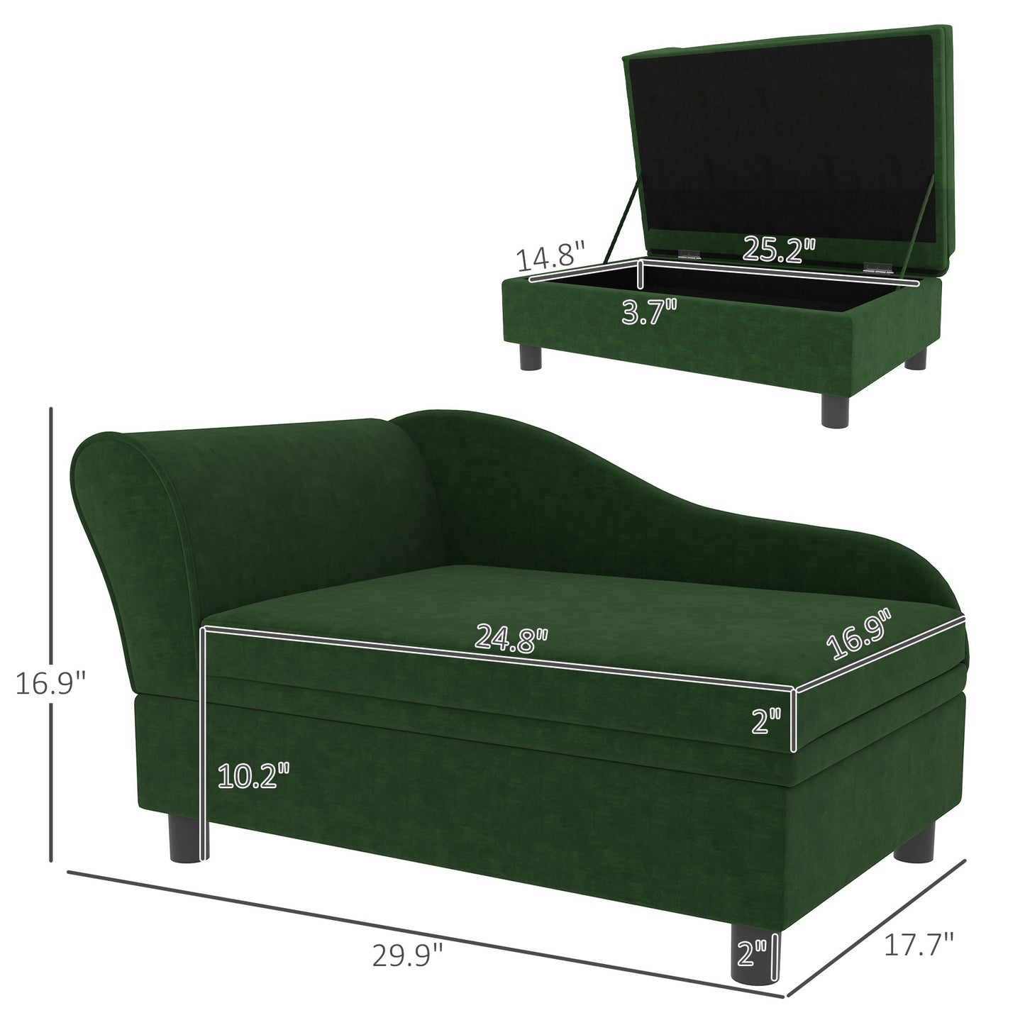 PawHut Luxury Green Small Dog Sofa Bed with Storage Comfy Modern Design for Cozy Homes