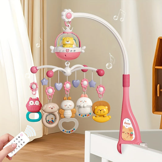 Newborn Crib Mobile With Remote Projection And Music Box Toy Cute Bear Rattle Gift For Baby