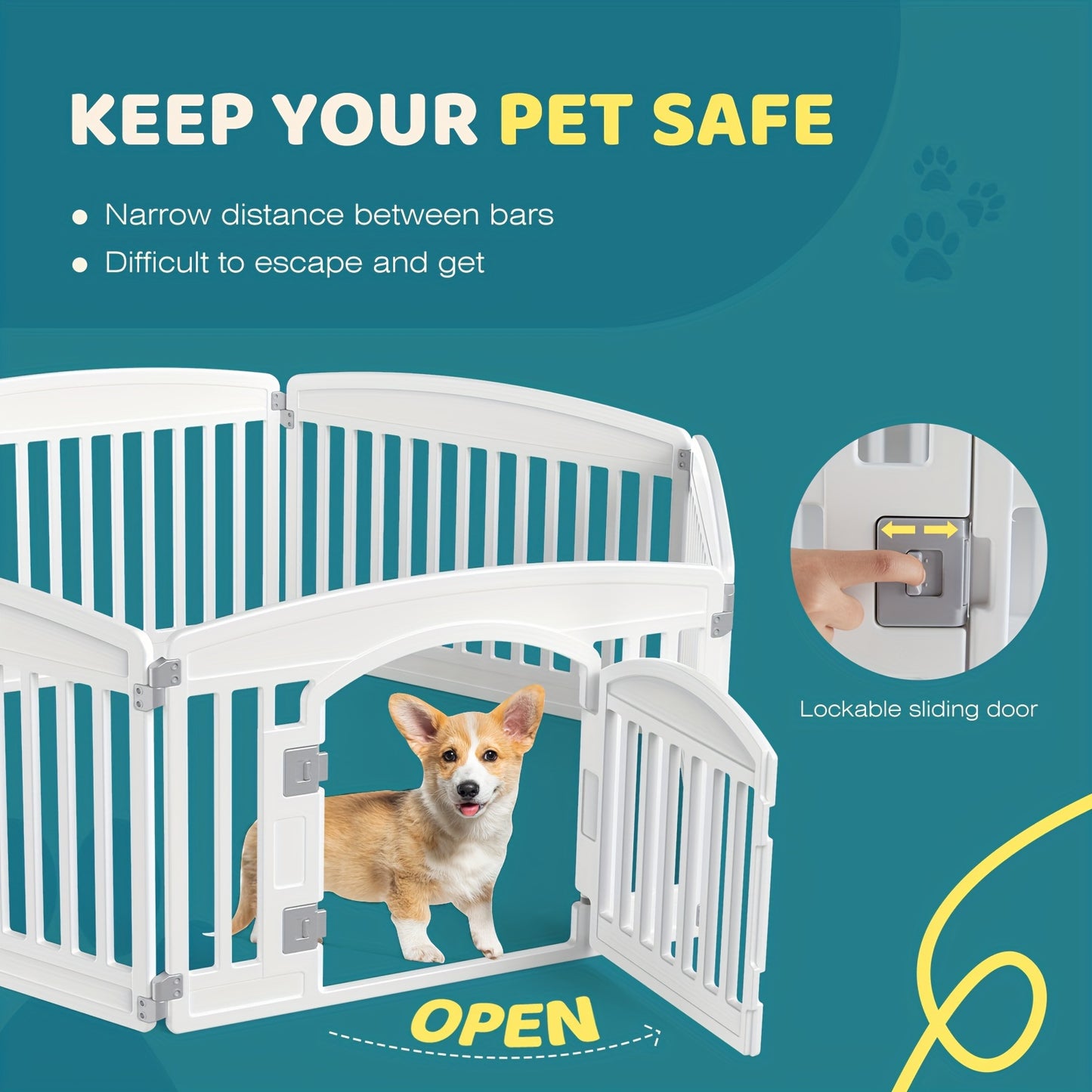 Durable 4 Panel Plastic Pet Playpen with Lockable Door and Non-Slip Bottom for Indoor Outdoor Use