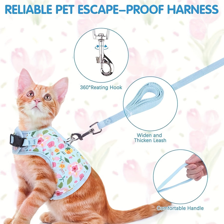 Cat Harness And Leash Set Escape Proof For Walking, Step-in Harness With Lightweight Soft Breathable Mesh, Adjustable Easy Control Harness For Kitten Puppy Small Medium Large Cats, Without Battery