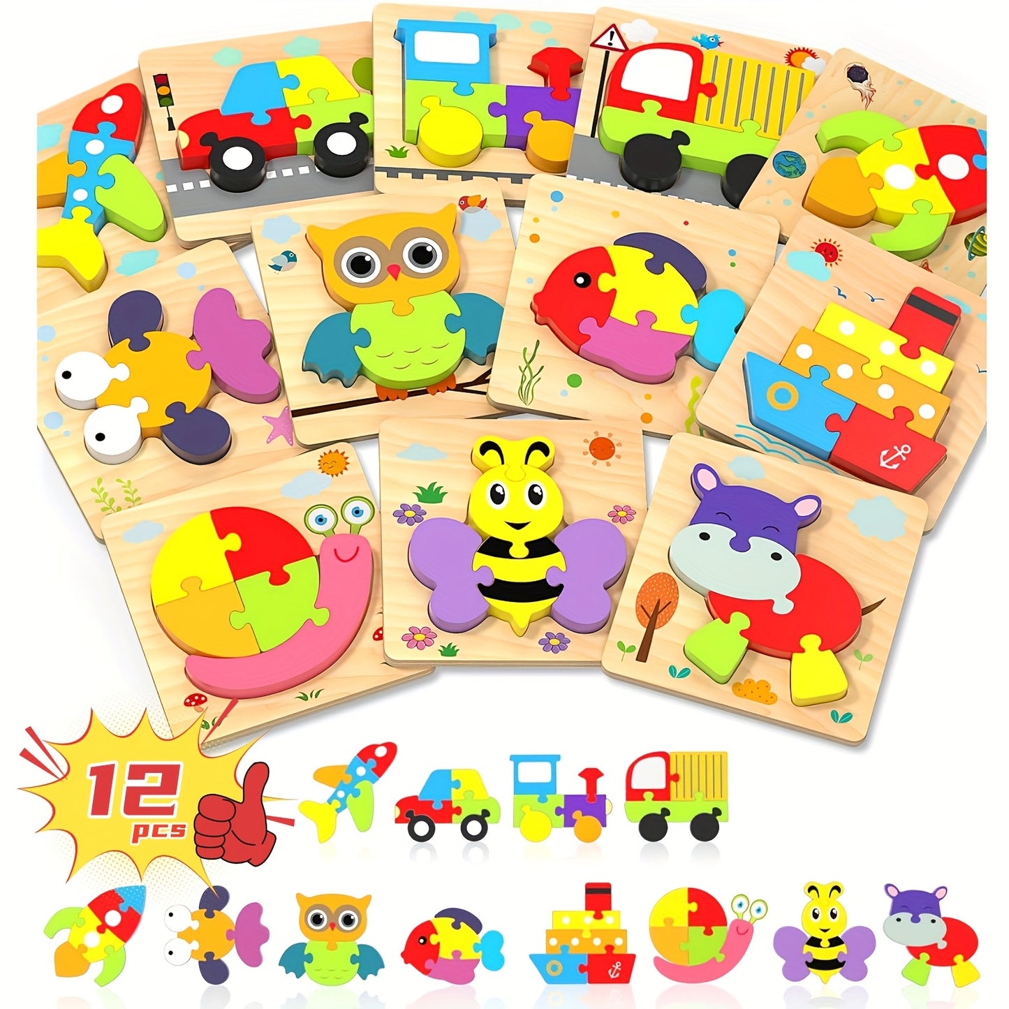 12pcs Jigsaw Puzzles for Toddlers Educational Toys for Boys and Girls Learning Fun
