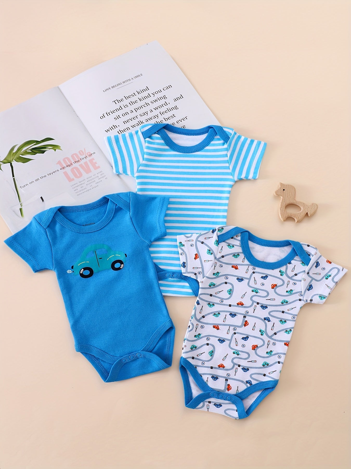 3pcs Baby Boy'S 100% Cotton Short Sleeve Crew Neck Jumpsuit Clothes Summer Triangle Climbing Outdoor Clothes, for Outdoor