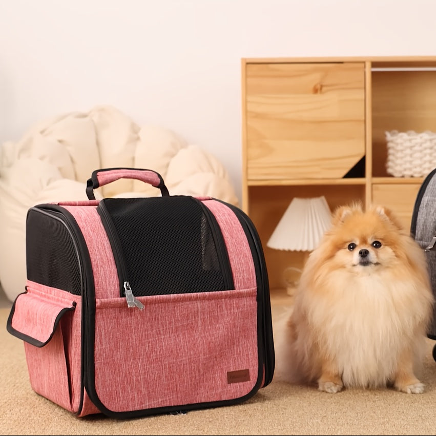 Foldable Backpack Pet Carrier Stroller for Cats & Dogs - Dual-Door Ventilation Mesh, Secure Zipper Closure, Ergonomic Handle & Detachable Wheels - Durable Lightweight Design for Travel, Vet Visits, Outdoor Adventures, Pet Str