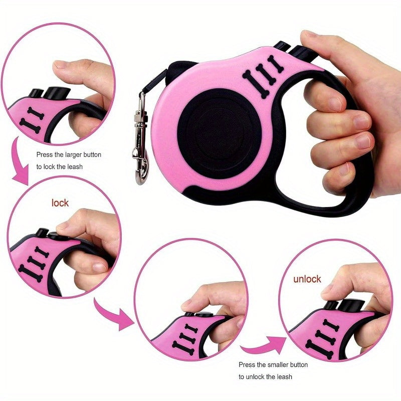 Retractable Dog Leash 16 Feet Training For Small Dogs Pink