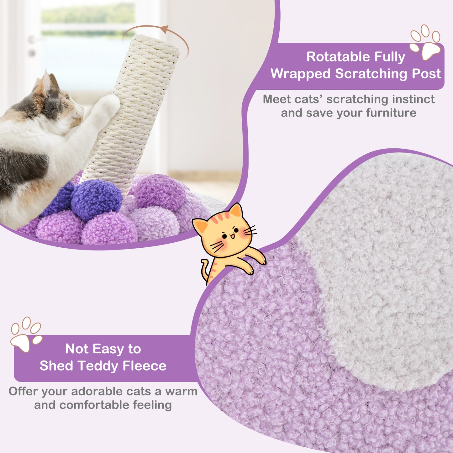 SAFSTAR Bubble Tea Cat Tree Tower with Scratching Post and Dangling Ball Toy for Cats