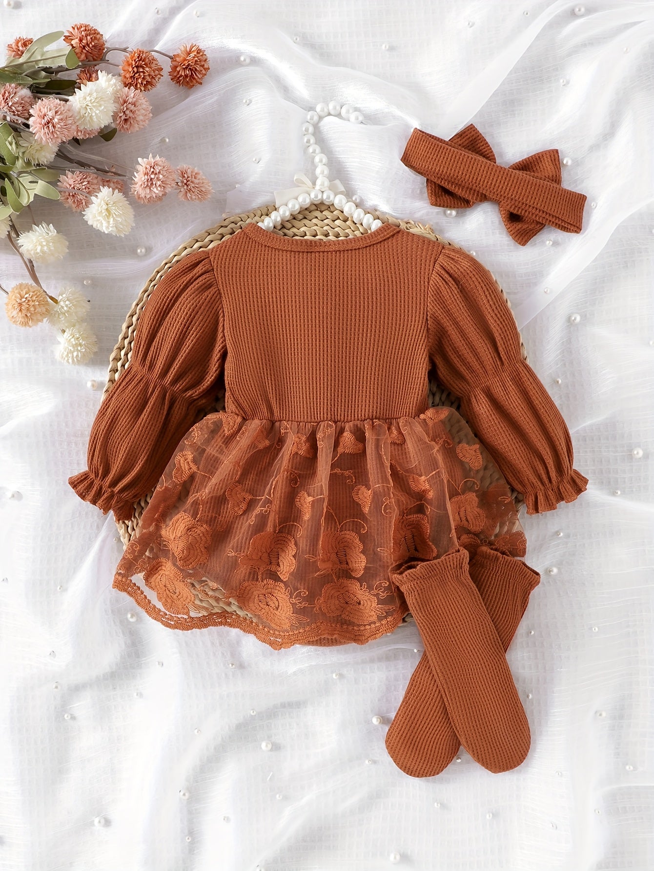 Baby Girl Outfit Set Embroidered Tulle Bow Romper Dress