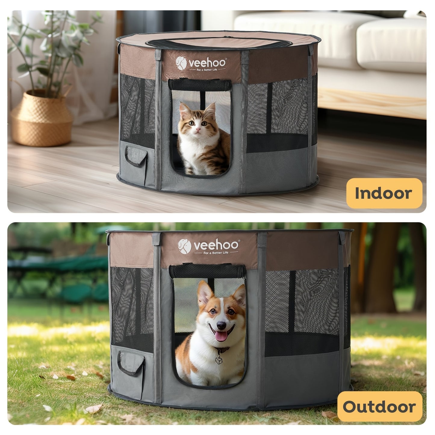 Veehoo Foldable Portable Dog Playpen for Indoor and Outdoor Use - Ideal for Small and Medium Dogs