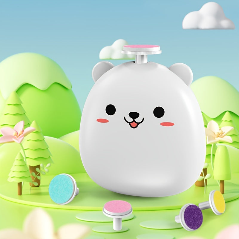 Baby Electric Nail Grinder with Bear Shape Rechargeable Quiet Portable 8 Grinding Heads