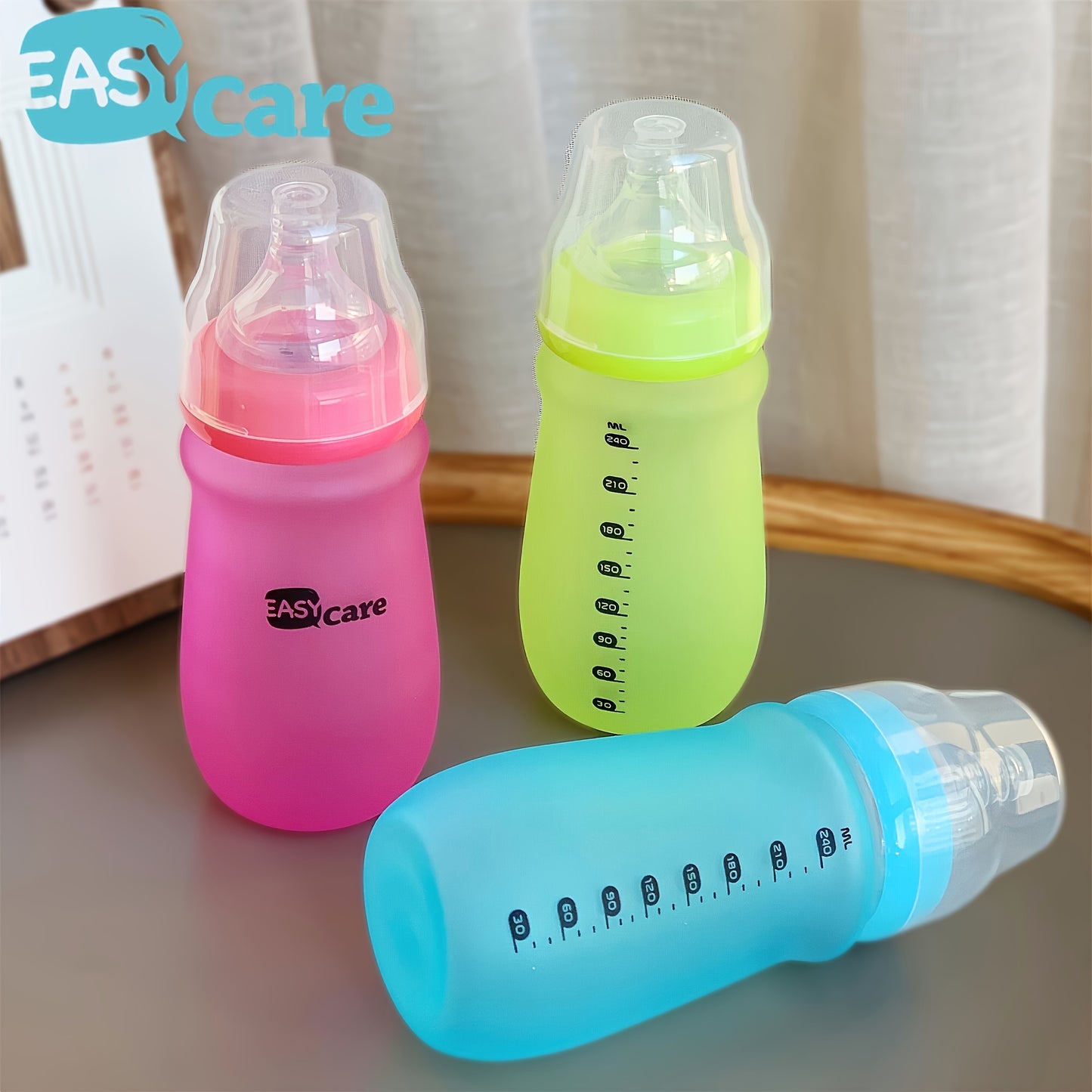 6pcs Easycare Wide Neck Glass Baby Bottles 8.4oz Spill-Proof Sippy Cups for Gifts
