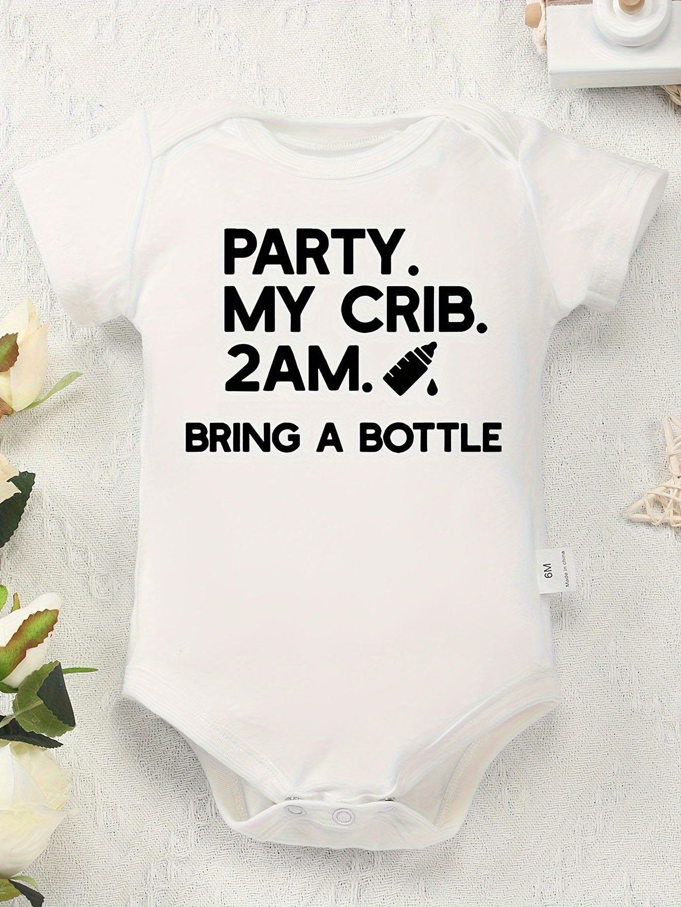 Unisex Cotton Romper with Fun Letter Print Soft Casual Round Neck Bodysuit for Kids