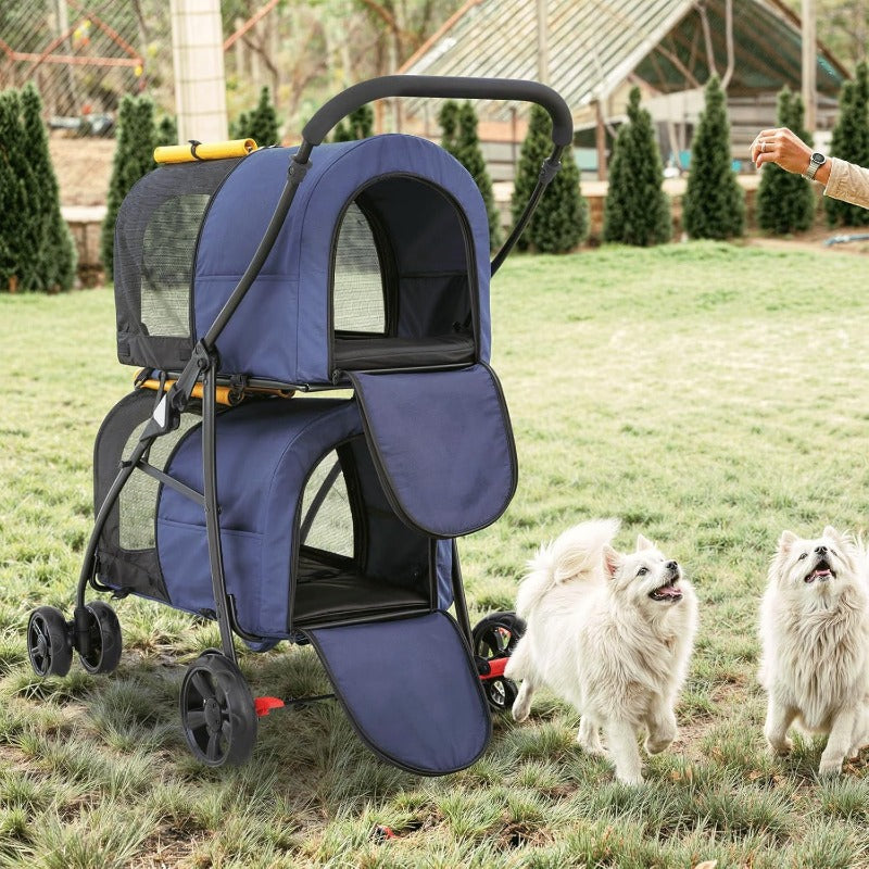 Double Dog Stroller with Detachable Carrier Bags Large 4 Wheels Foldable Jogger for Small and Medium Dog Cats