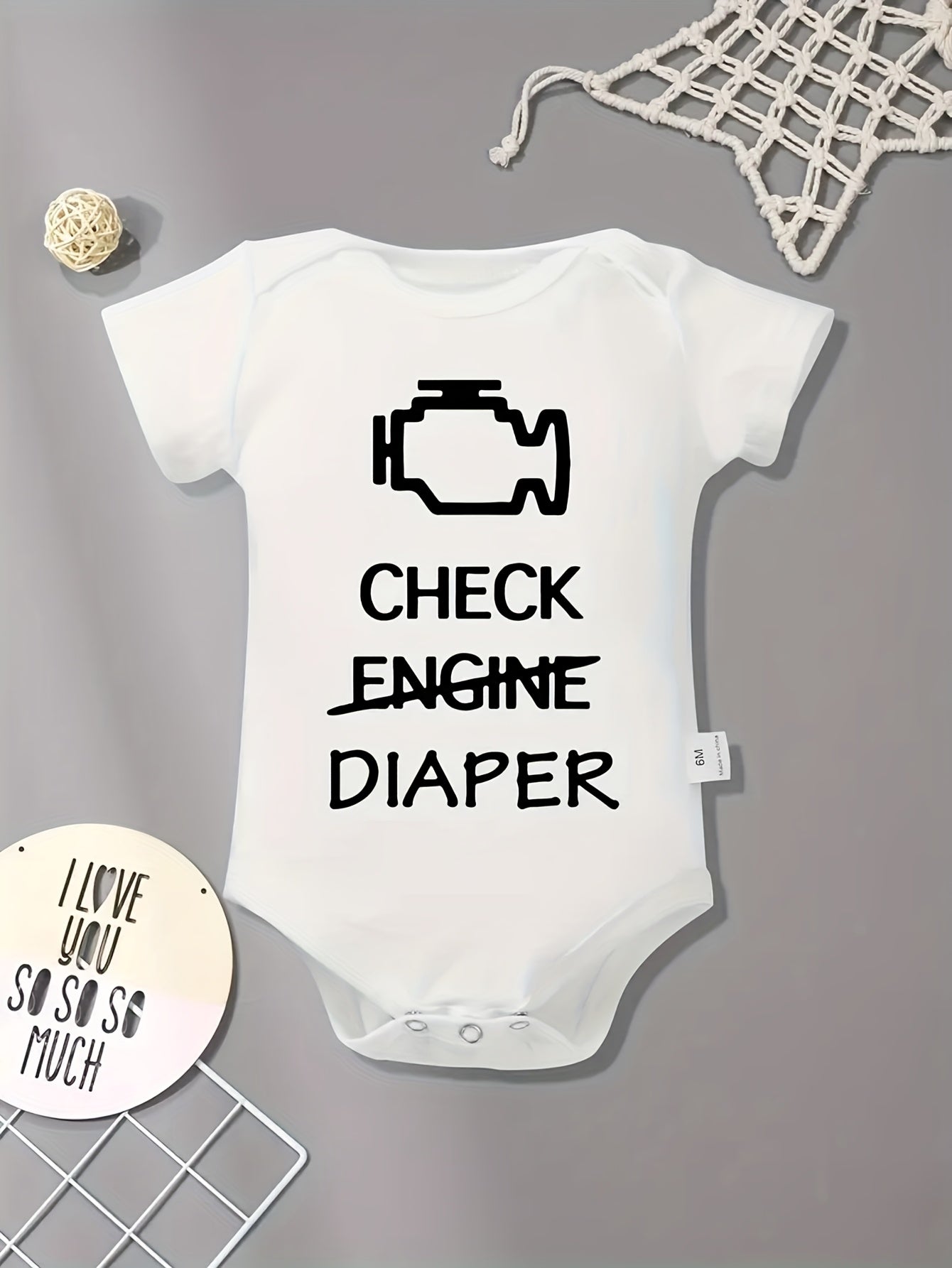 Soft Cotton Check Engine Print Romper for Youngsters Cute Round Neck Machine Washable