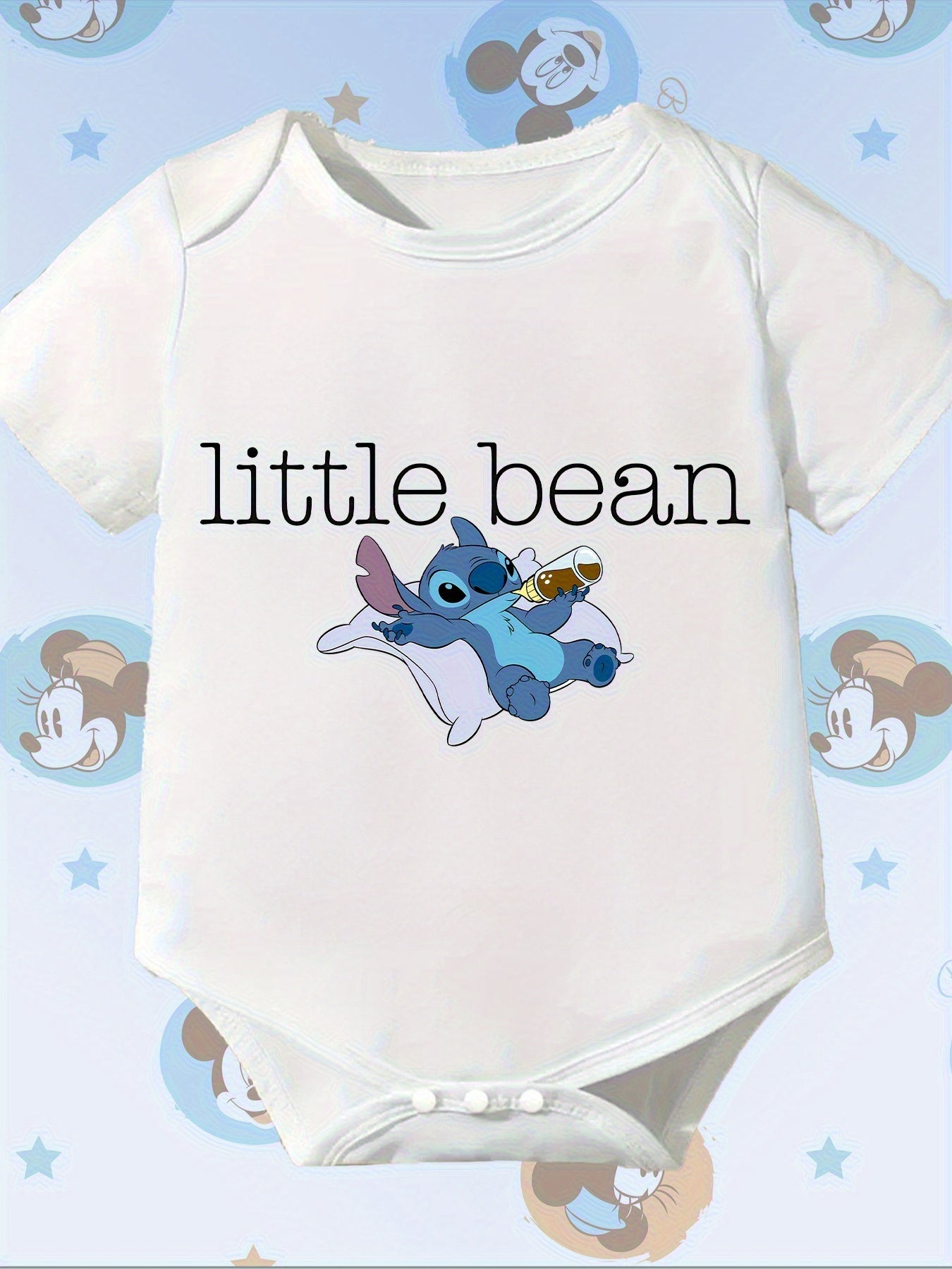 Disney Stitch Little Bean Baby Onesie Soft Pink Romper for Indoor and Outdoor Play