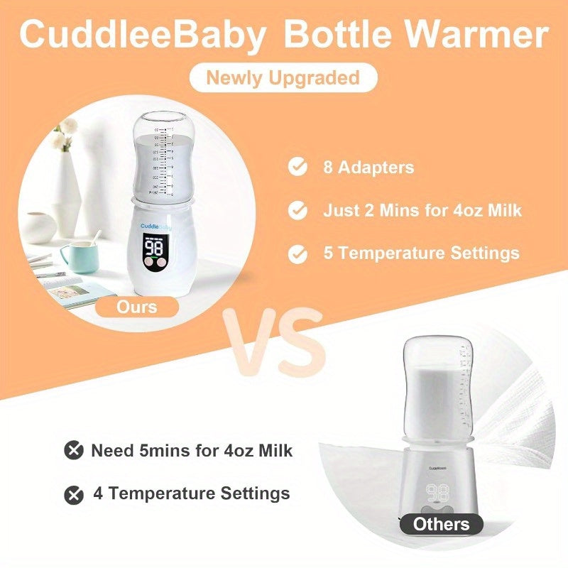 CuddleyBaby Portable Cordless Baby Bottle Warmer with 8 Adapters and 5 Temperature Settings