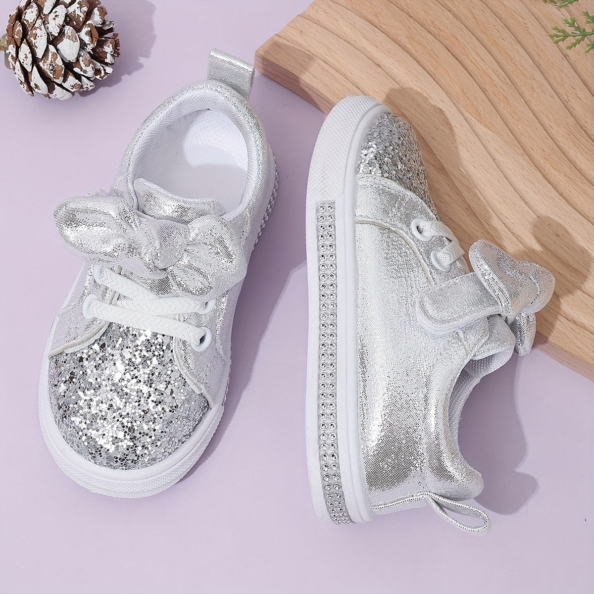Cute Sequined Bow Design Casual Sneakers for Girls Perfect for All Seasons