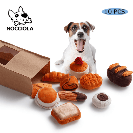 Nocciola 10 Piece Plush Bread Dog Toys Set with Crinkle Squeakers for Small Dogs