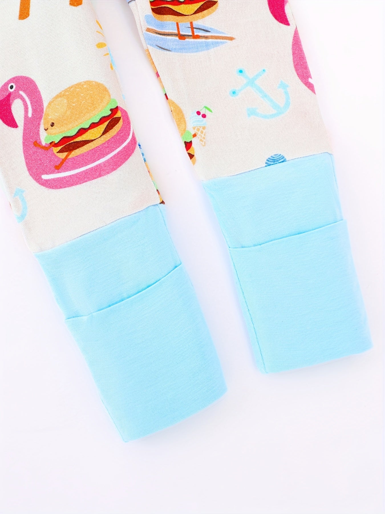 JUNBLEBABY Bamboo Fiber Long Sleeve Zipper Onesie - Soft & Comfortable - Summer Burger & Beach Print - Ideal for Outdoor Wear, Machine Washable