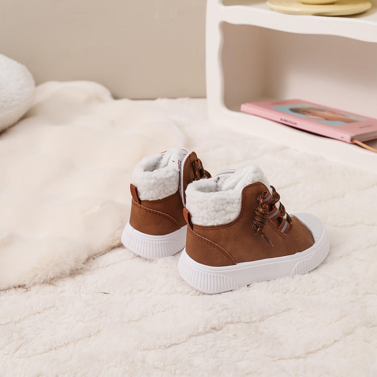 Cozy Fleece Lined High Top Sneakers for Kids with Hook and Loop Closure for Fall Winter