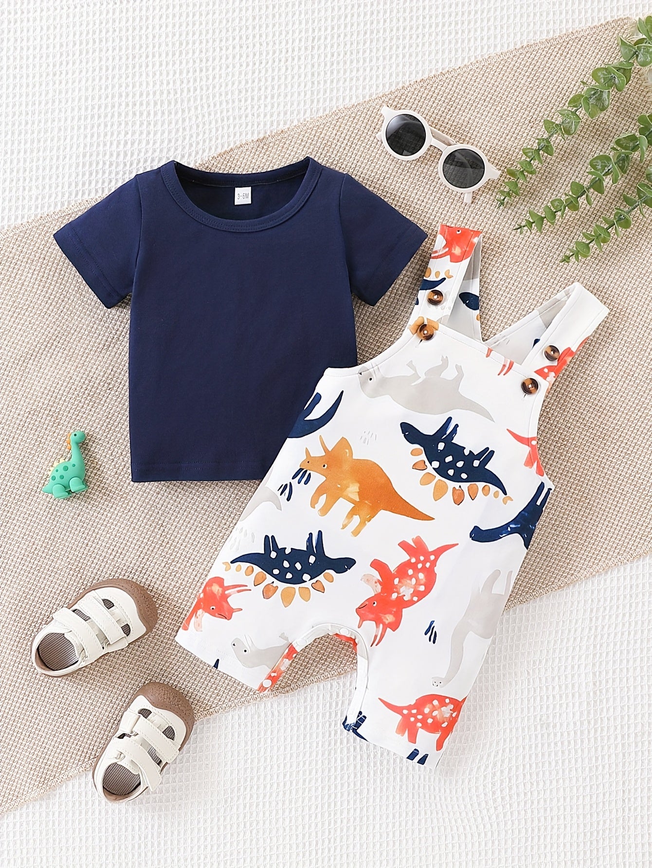 Newborn Baby Boy Clothes Toddler Boys' Short Sleeve T-Shirt+Dinosaur Print Overalls Jumpsuit Short Pants 2pcs Outfits Sets, Perfect for Outdoor