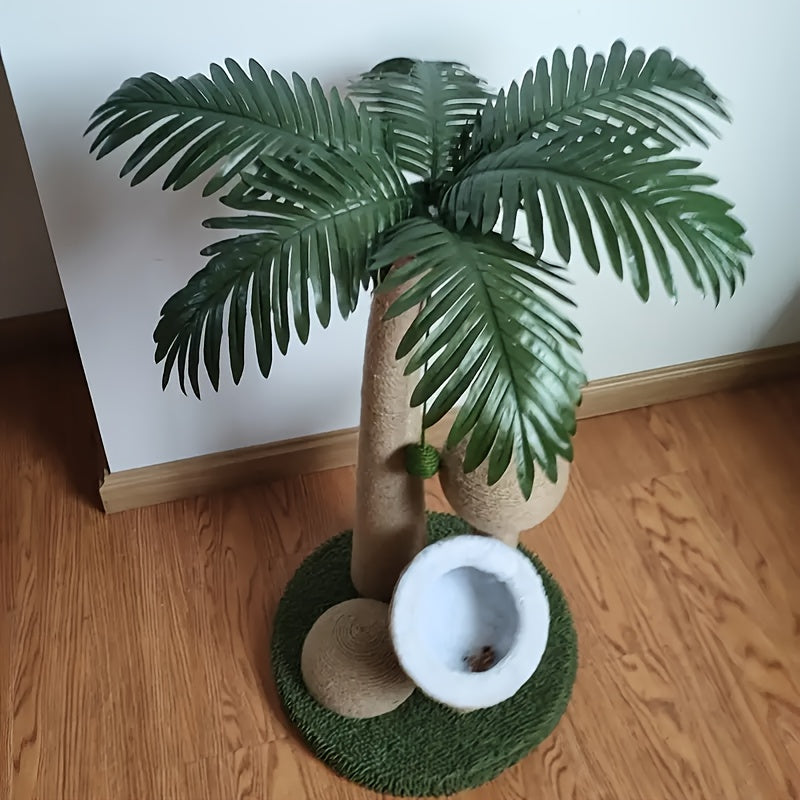 Tropical Palm Tree Cat Tower with Cozy Cat House and Sisal Rope Scratching Post