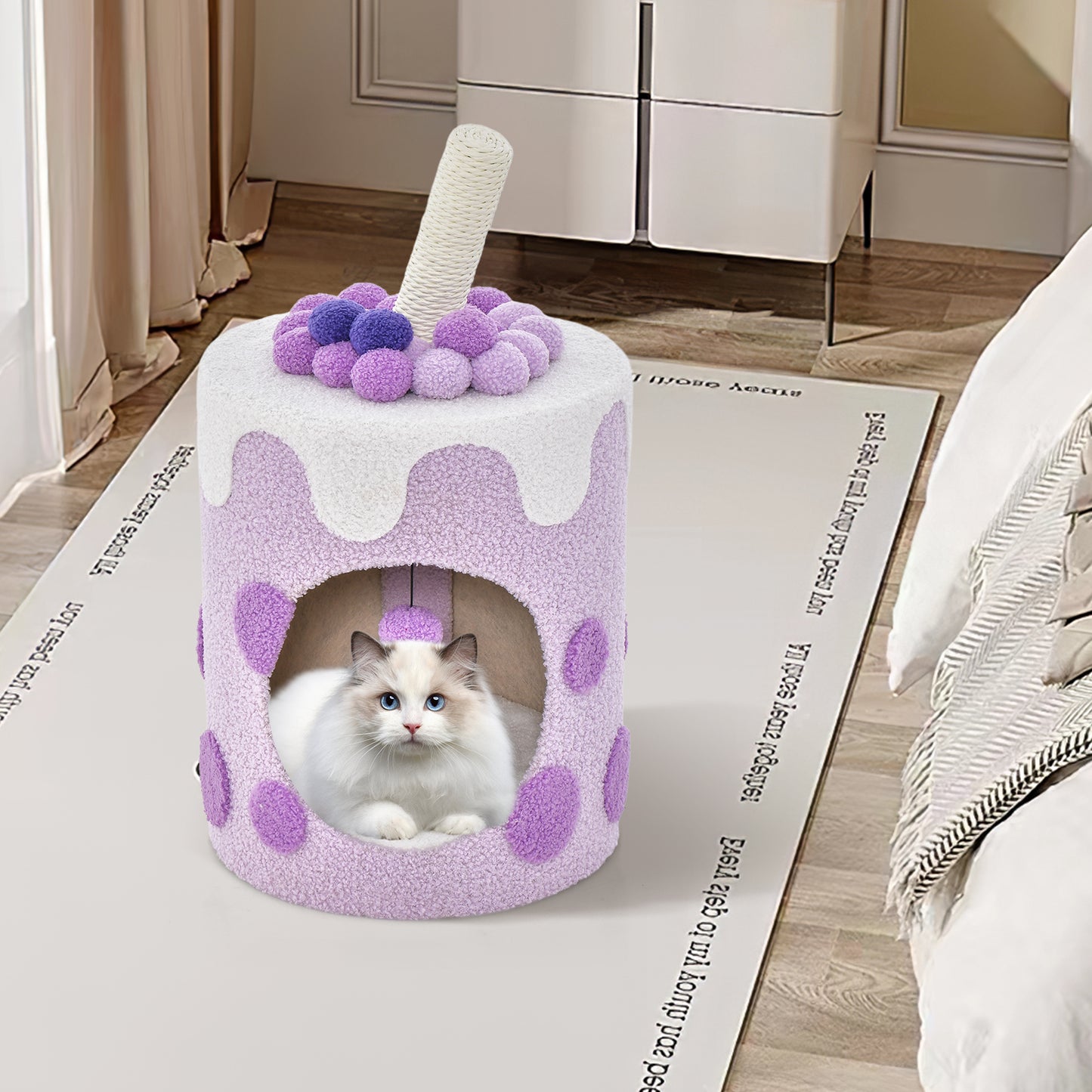 SAFSTAR Bubble Tea Cat Tree Tower with Scratching Post and Dangling Ball Toy for Cats