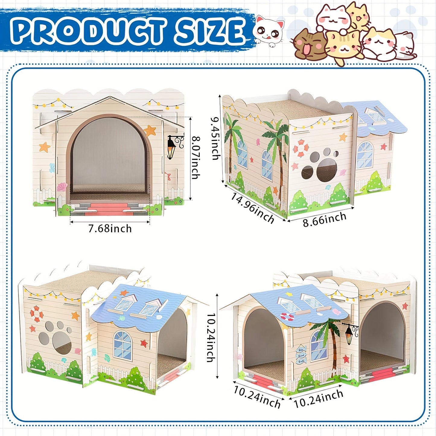 Multi Level Cardboard Cat House With Scratchers Cute Pet Play Condo For Cats And Small Animals
