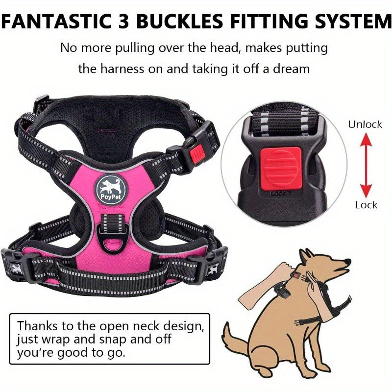 Dog Harness and Leash Combo Escape Proof No Pull Vest Harness with 5 Feet Leash Reflective Adjustable Soft Padded Pet Harness with Handle for Small to Large Dogs Pink M