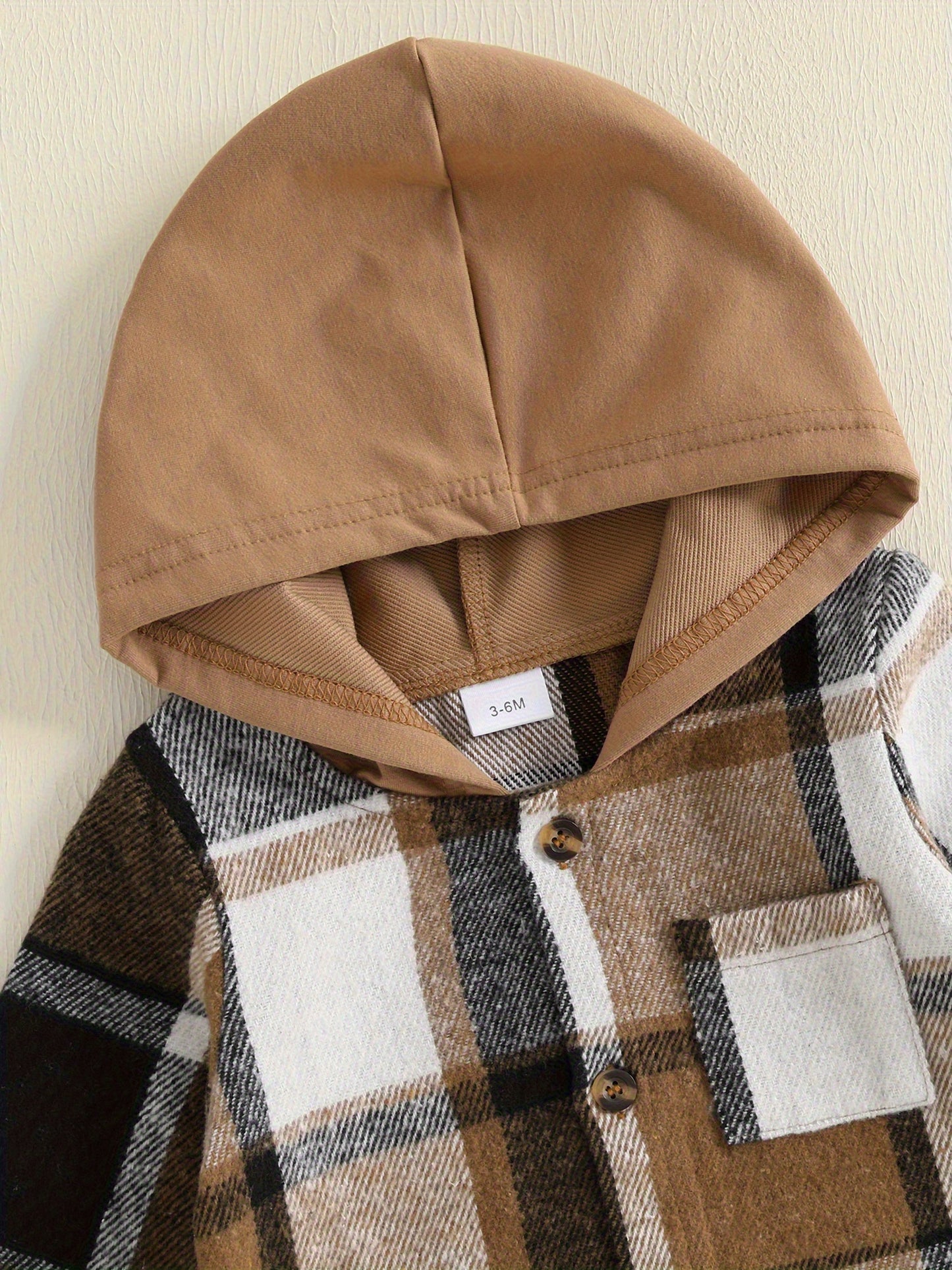 Boy Fall Outfit Two Piece Plaid Long Sleeve Hooded Romper And Elastic Waist Joggers Set For Outdoor Play