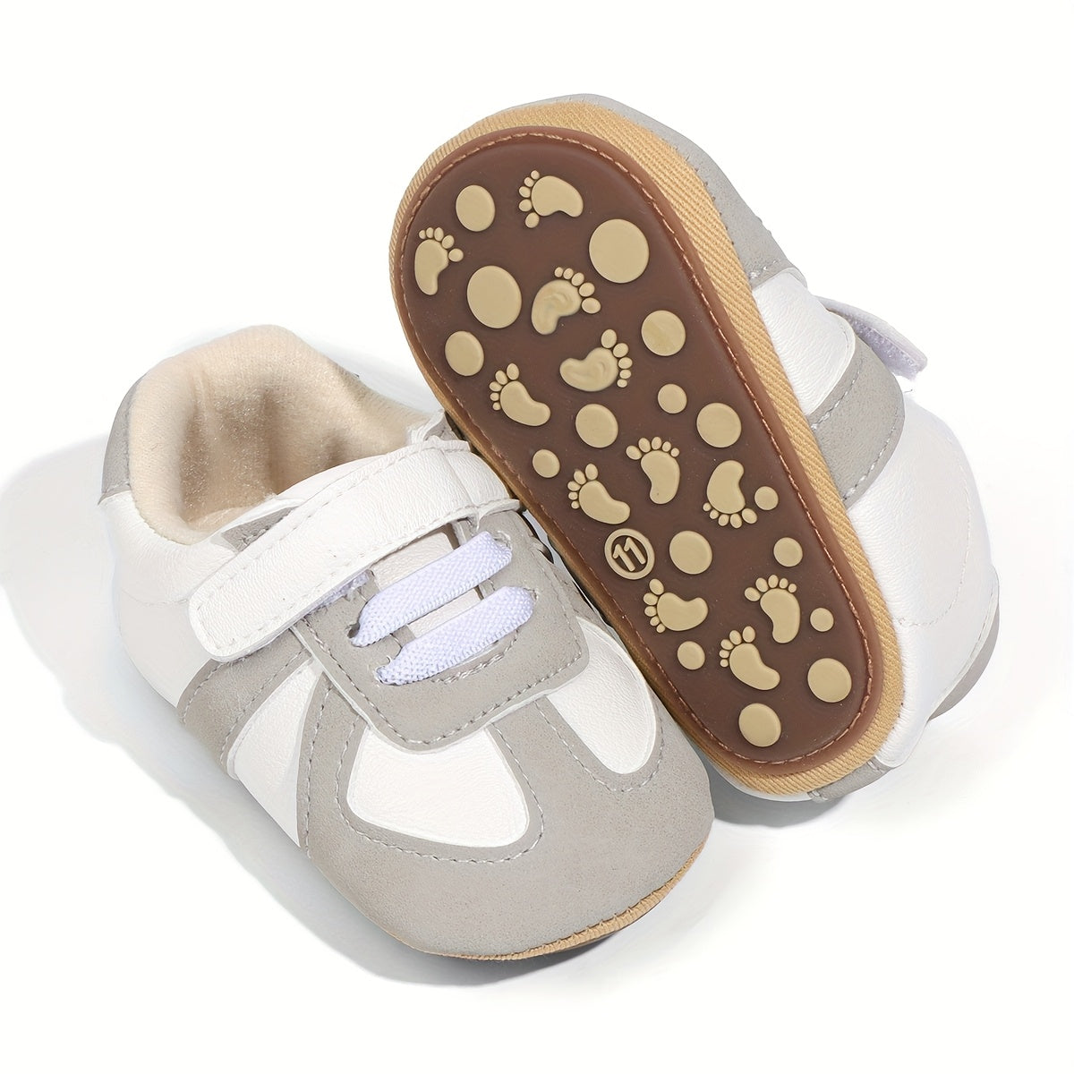 Toddler Sneakers - Casual Minimalist Style with Splicing Design, Solid Color, Low Top, Easy Closure, Rubber Sole, Fabric Insole & Lining, Upper, Suitable for Infants & Toddlers 0-12 Months - Spring/Fall Collection