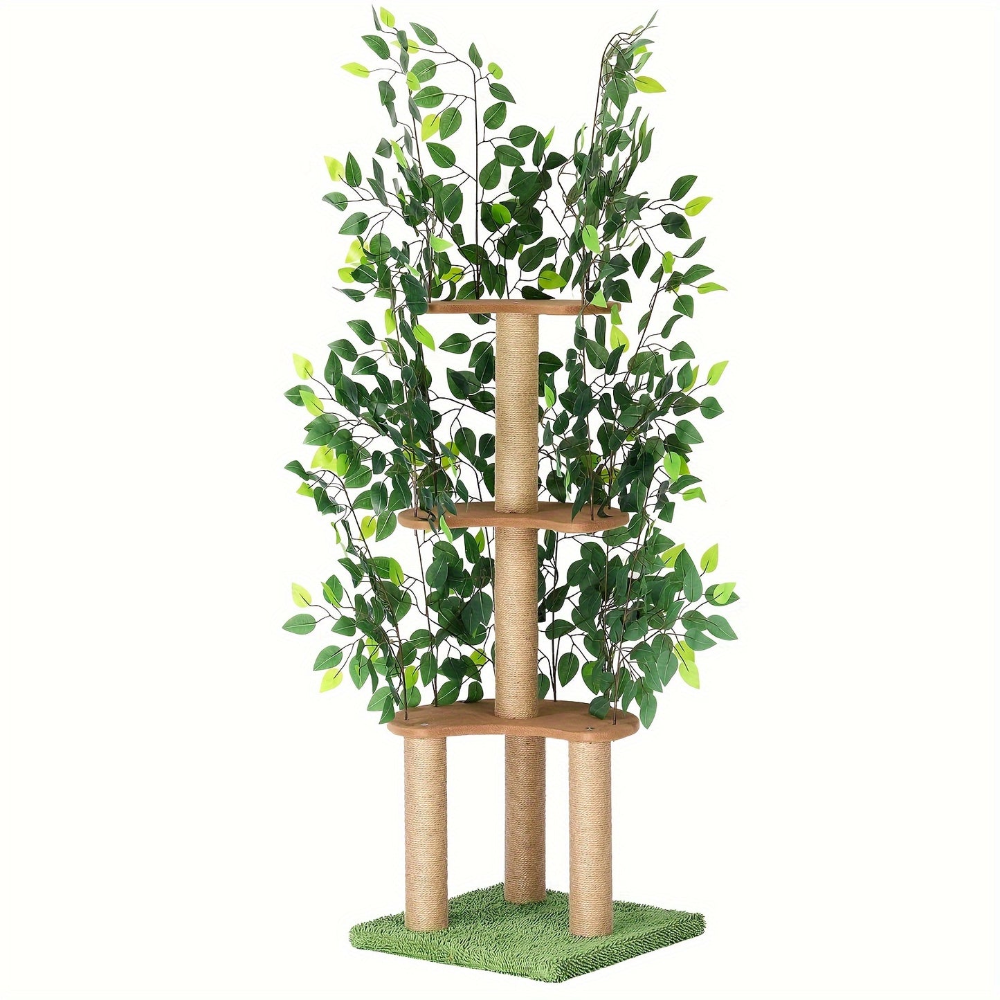 60 Inch Tall Cat Tree with Leaves Multilevel Scratching Post and Hideaway for Indoor Cats