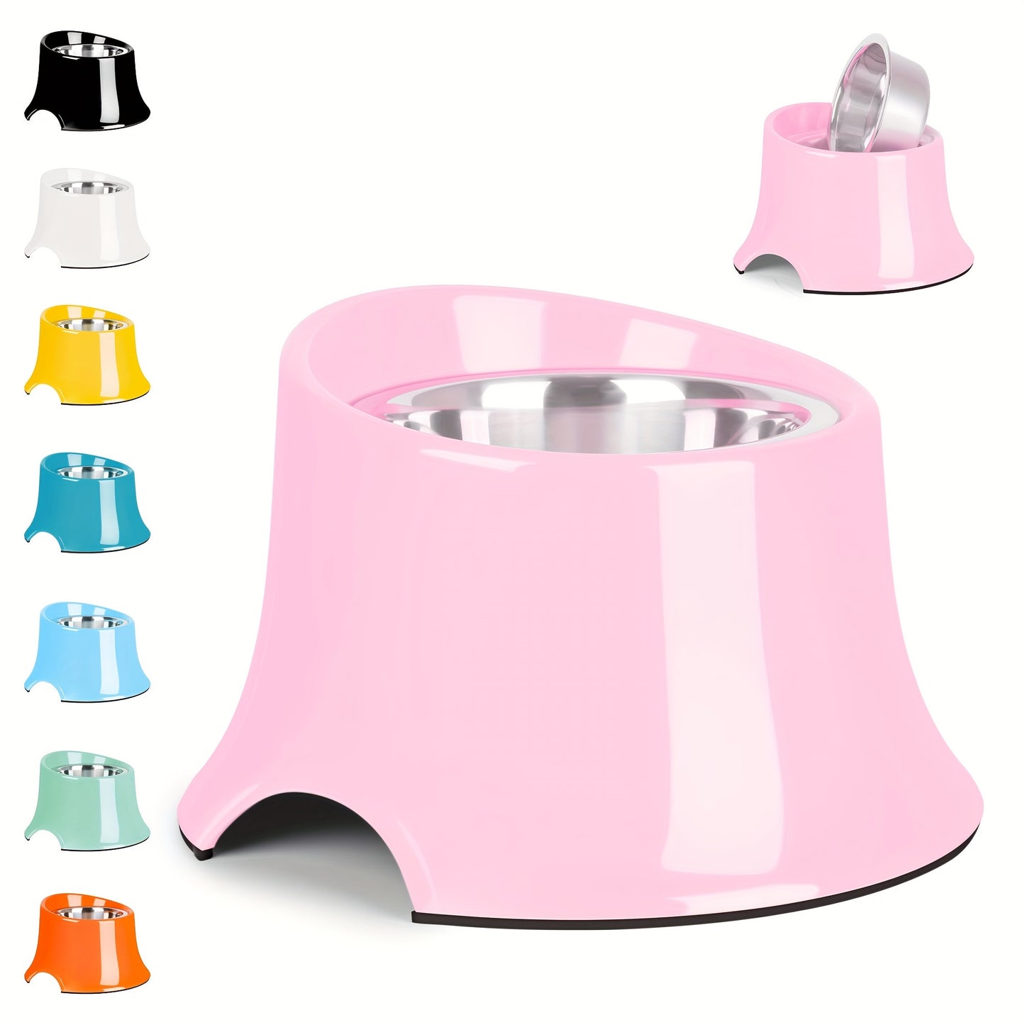 Elevated Tilted Dog Bowls with Non Slip Stainless Steel and Detachable Melamine Stand