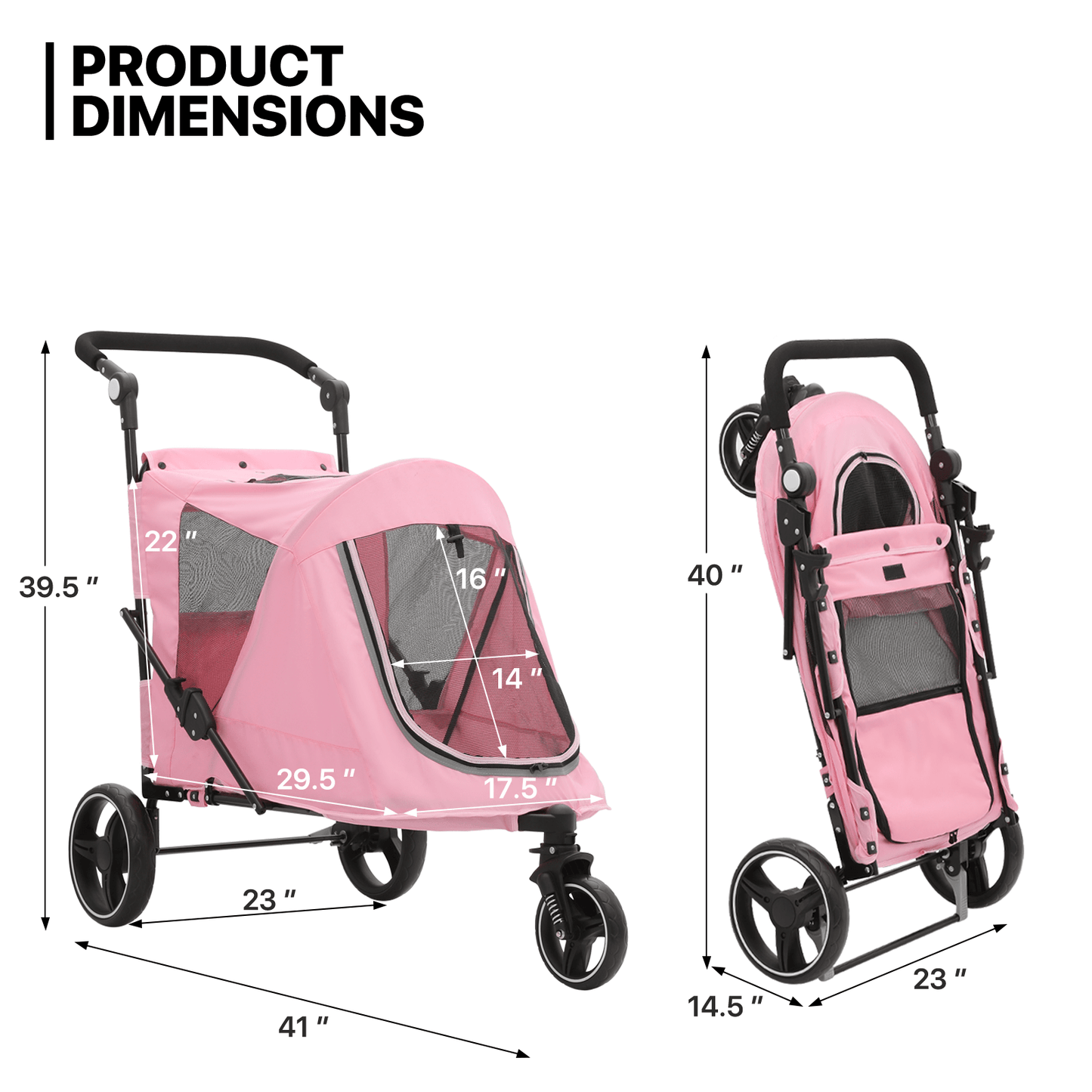 MoNiBloom Pet Stroller for Large Dogs or Multiple Dogs Cats with Adjustable Handle, 3-Wheels Dual Entry Portable Dog Carting Easy Folding Pet Wagon Double Dog Stroller