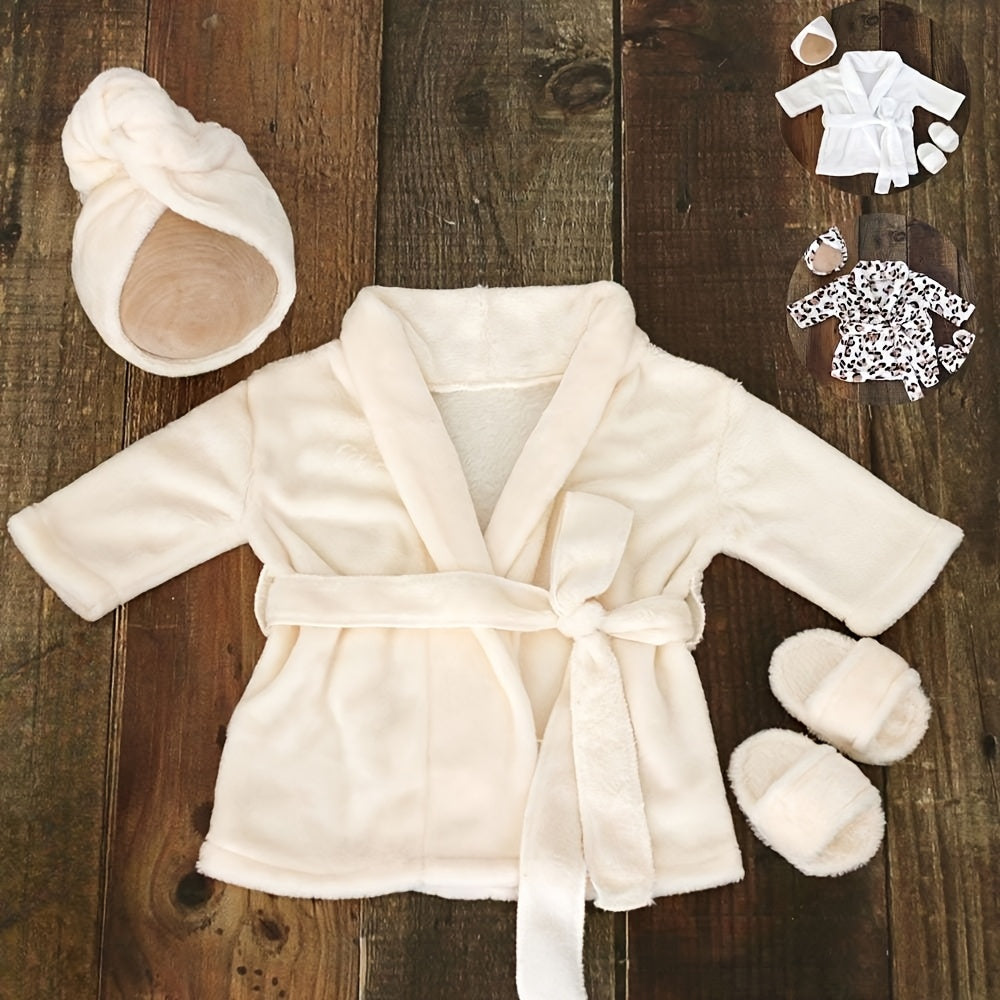 Comfortable small robe with matching slippers and headband, perfect for photography props, boys and girls, photography accessories
