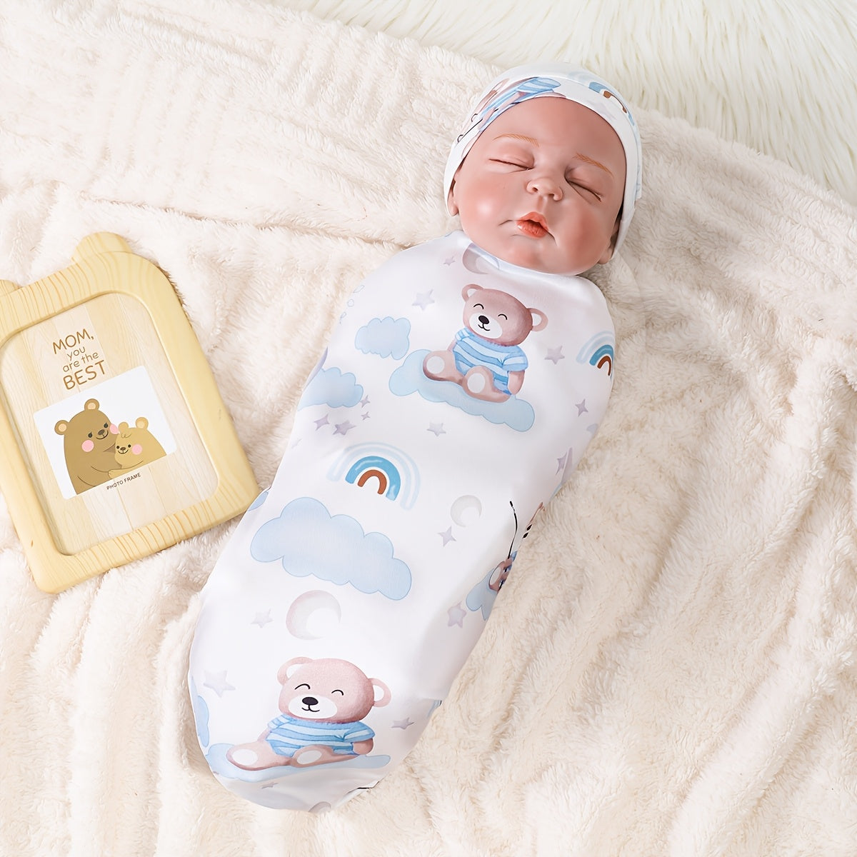 Mommbaby Newborn Thin Swaddle and Hat Cute Cartoon Design Comfortable Sleeping Bag