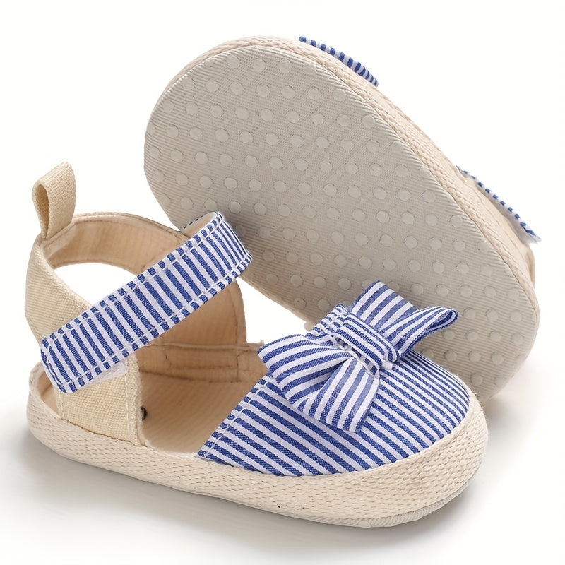Adorable Striped Bowknot Mary Jane Shoes for Baby Girls - Soft Sole, Non-Slip First Walker Flats for Spring/Summer