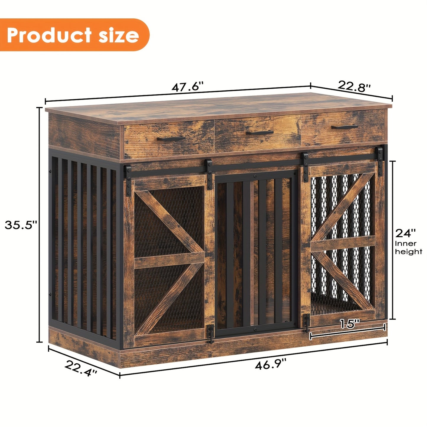 Saudiism Heavy Duty Wooden Dog Crate for Small Dogs with Drawers and Soft Interior