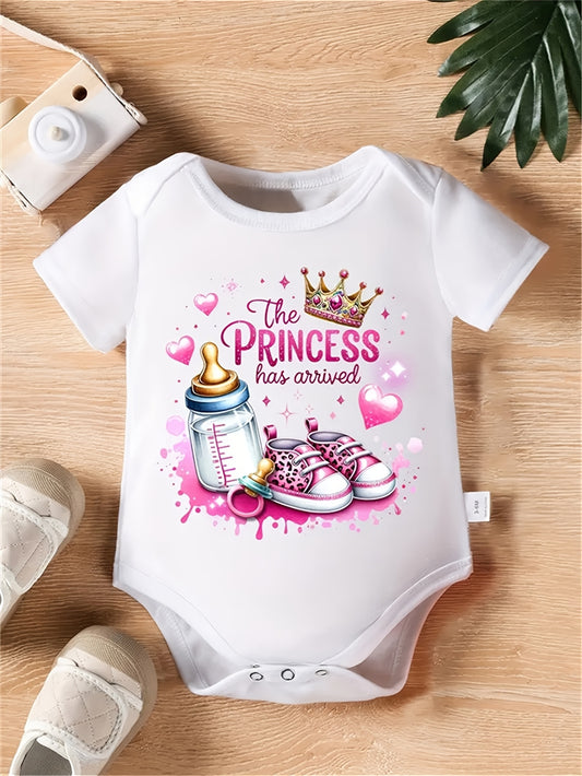 Princess Has Arrived Cotton Onesie for Girls Cute Short Sleeve Romper with Crown Design