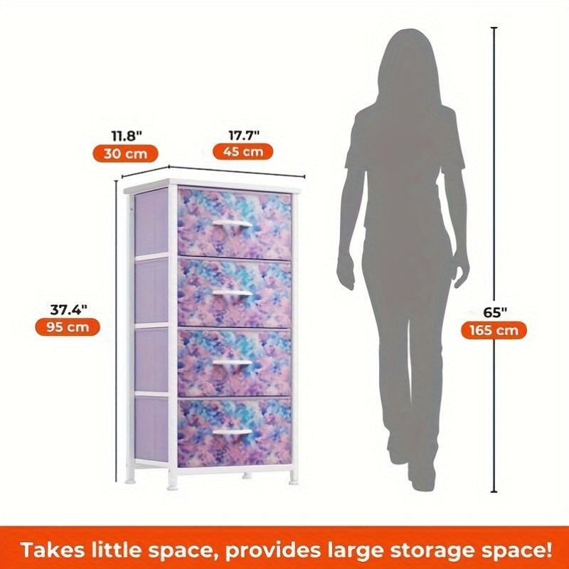 Compact Fabric Dresser Organizer with Drawers in Tie-Dye Purple Design for Stylish Storage