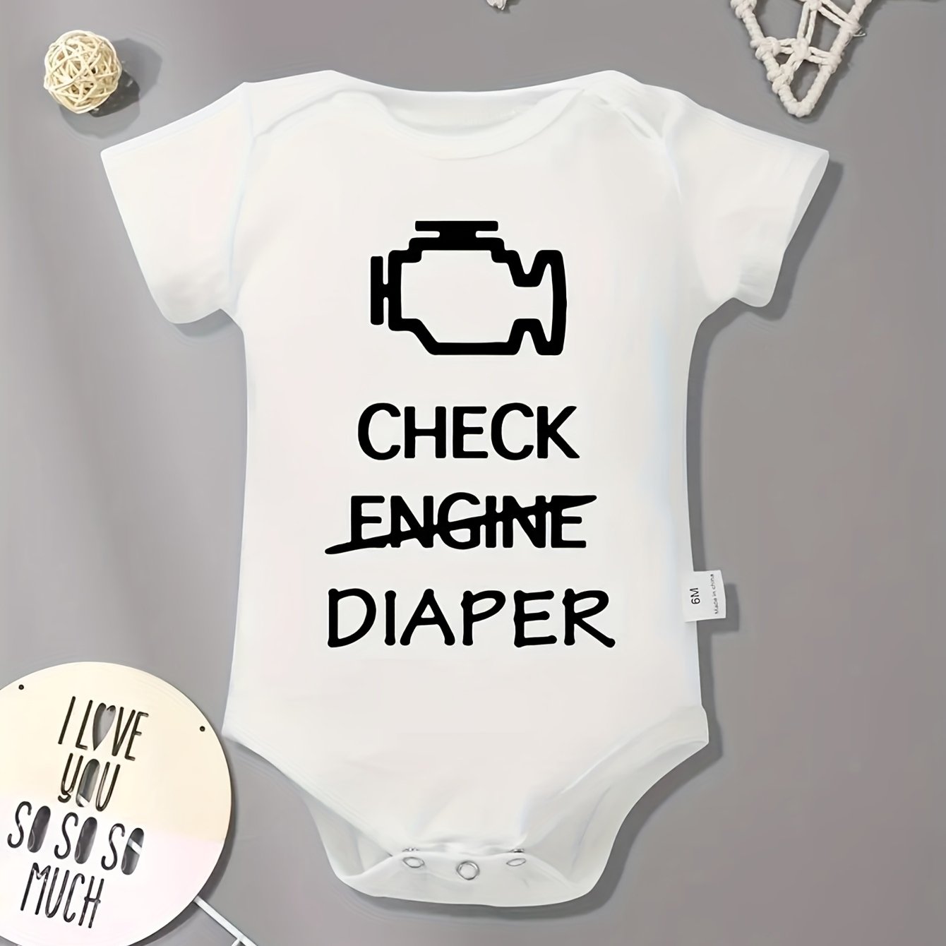 Soft Cotton Check Engine Print Romper for Youngsters Cute Round Neck Machine Washable