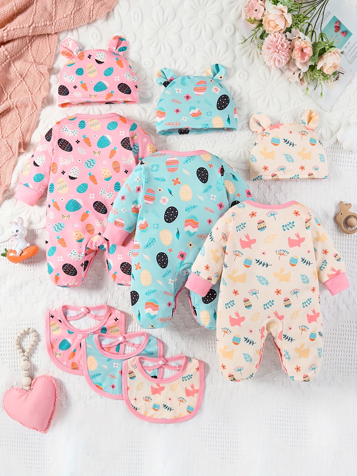 Newborn Girl 9Pc All Season Outfit Set With Bunny Hat
