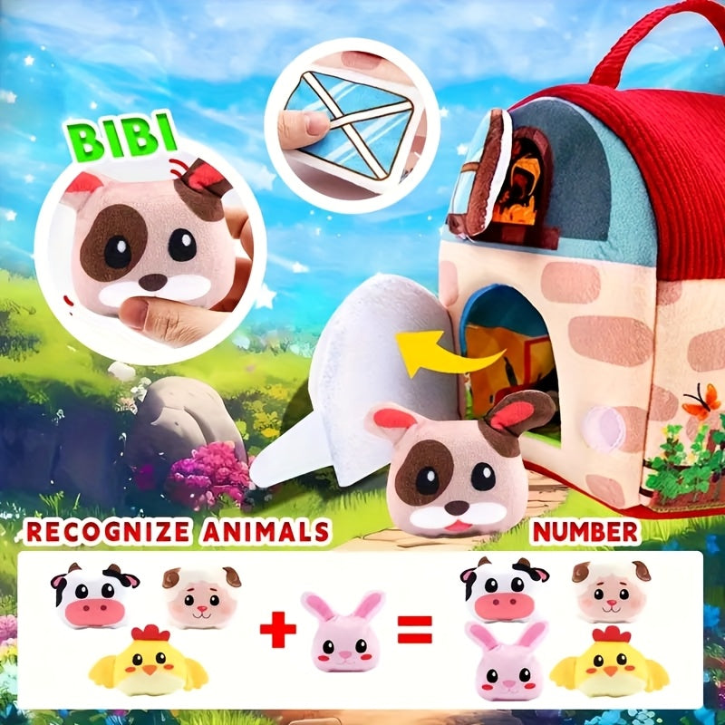 7 Piece Infant Baby Stuffed Animal Toy Playset with Rattles and Sensory Balls