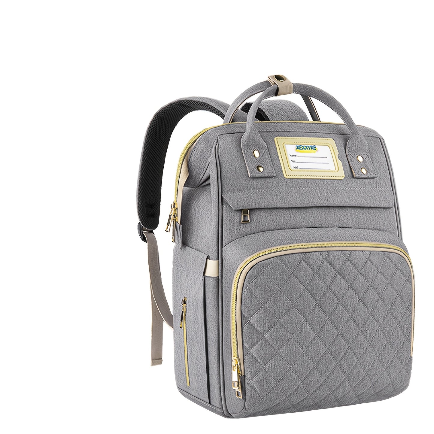 Large Capacity Diaper Backpack with Insulated Pocket Vintage Gray Nylon Travel Bag