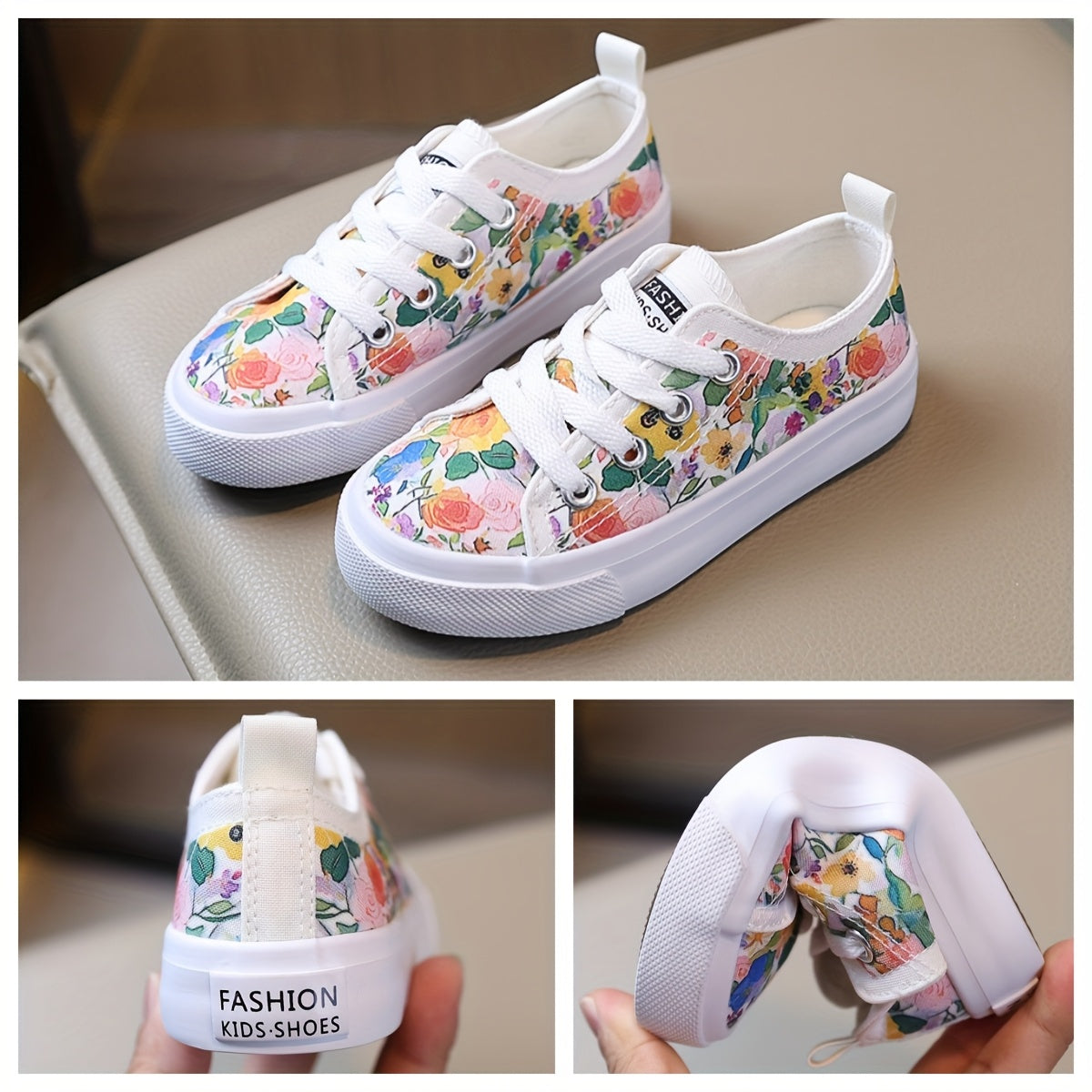 Kids Floral Canvas Sneakers Lightweight Breathable Soft Sole Casual Shoes for Spring Summer