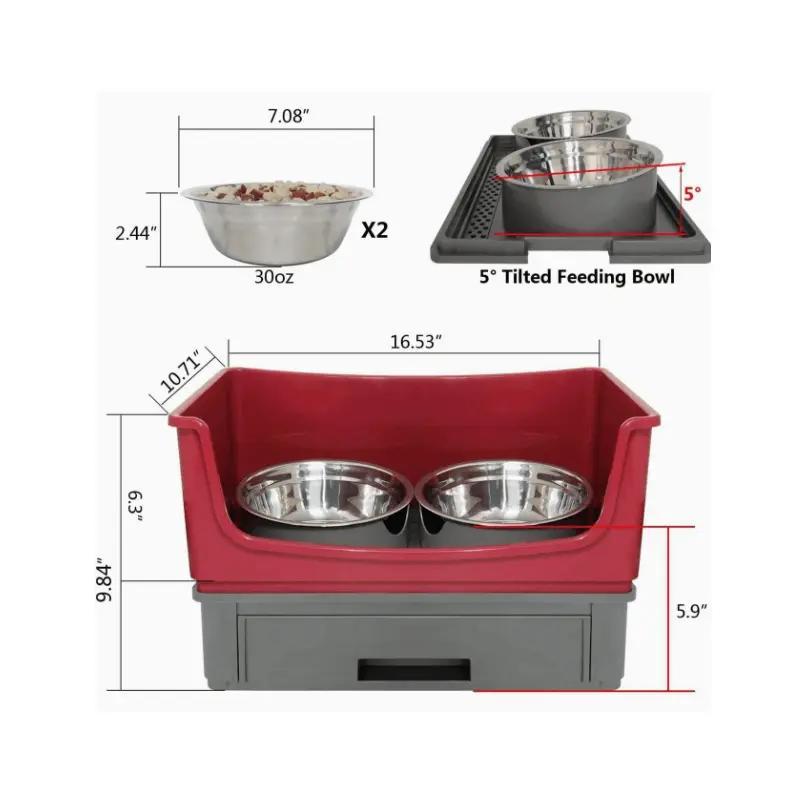 Elevated Dog Bowl Stand Set with Stainless Steel Bowls and Mess Proof Design in Grey