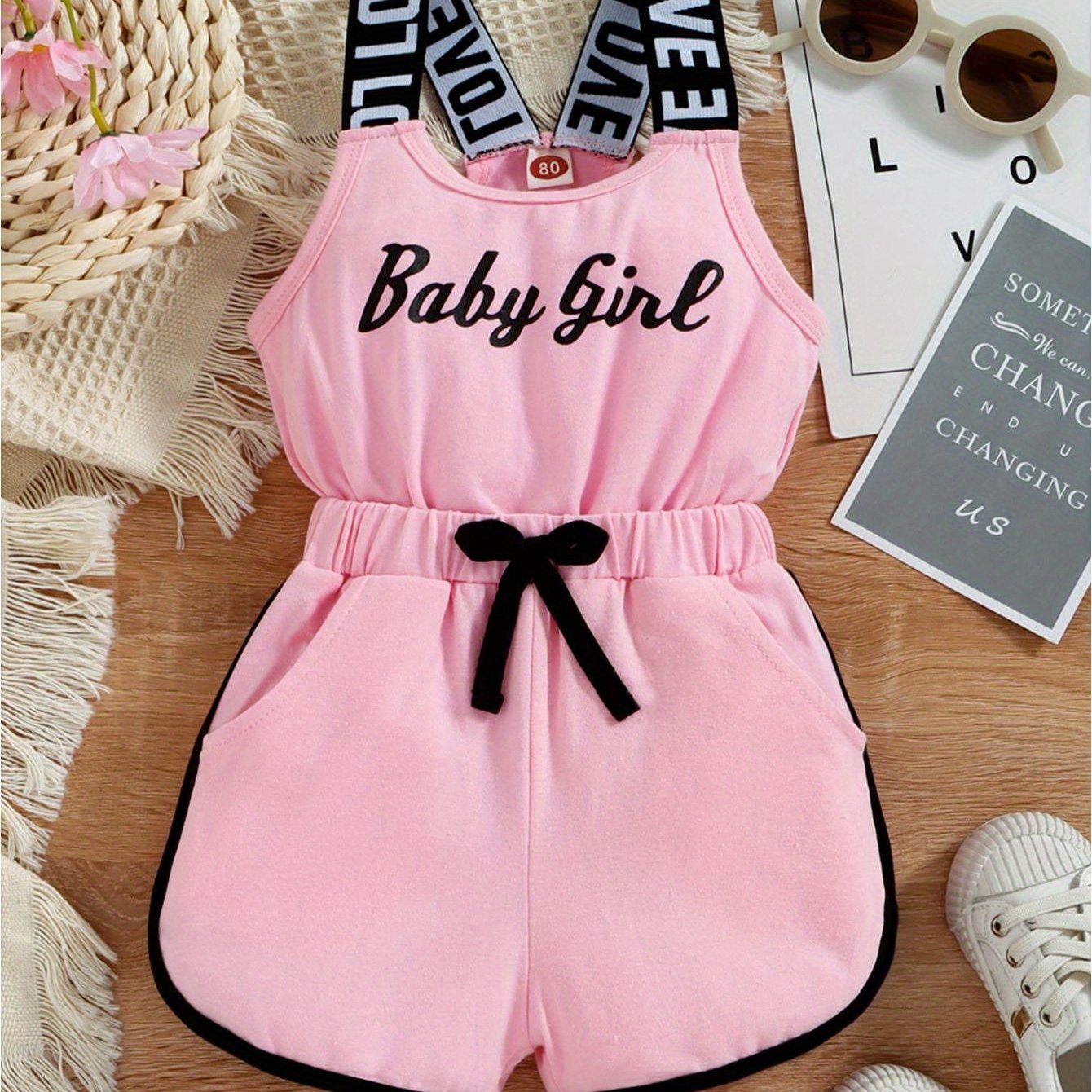 Toddler Baby Girls Summer Romper Sleeveless Crew Neck Letter Print One-Piece Jumpsuit