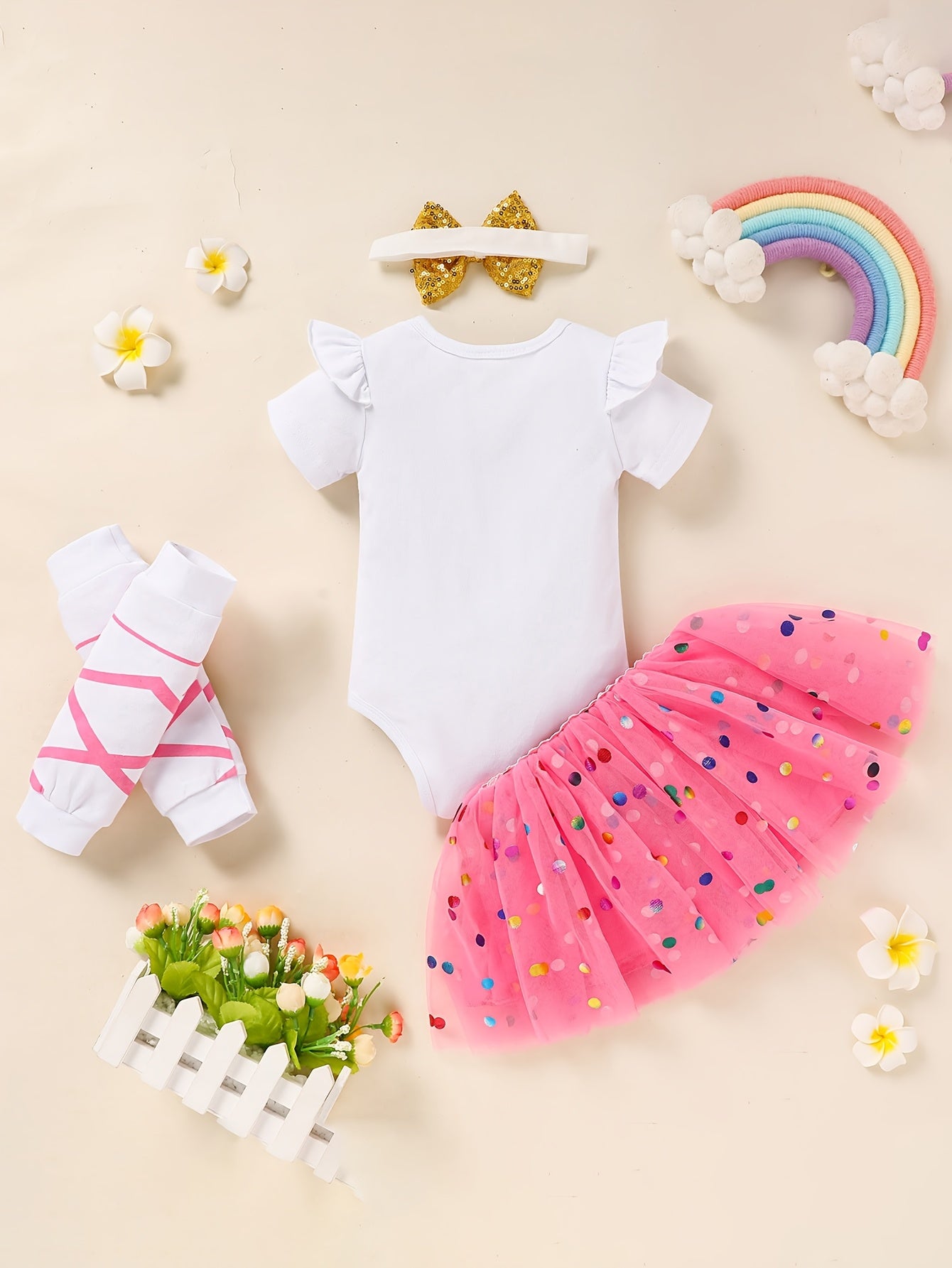Zukuco Newborn Baby Girl Outfits Infant Letter Print Romper+Tutu Skirt+Headband+Legging Warmer Coming Home Clothes Set