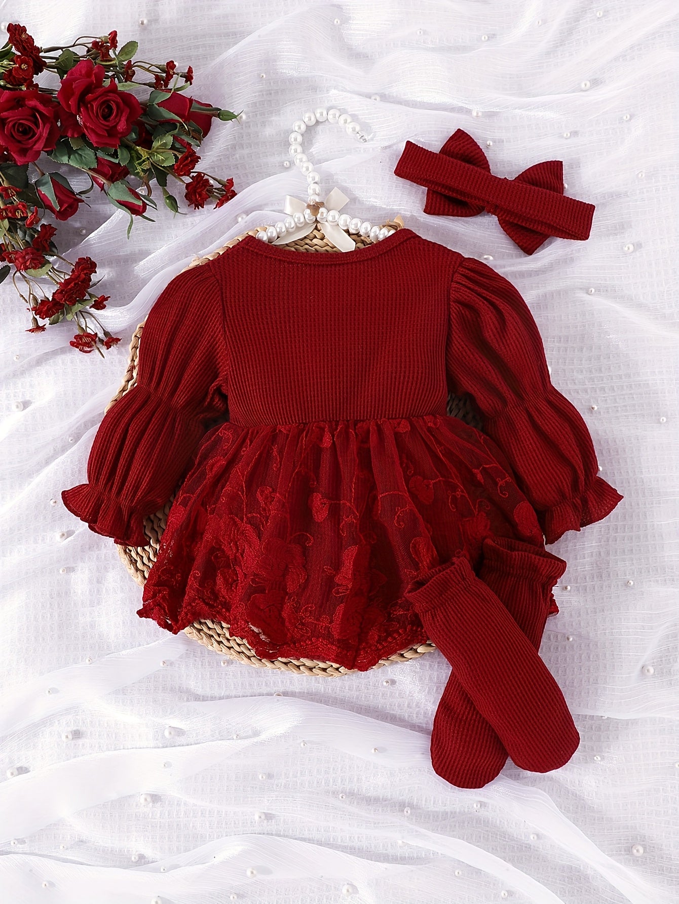 Baby Girl Outfit Set Embroidered Tulle Bow Romper Dress