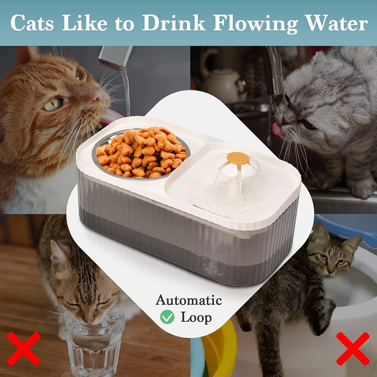 Automatic Pet Feeder And Water Dispenser For Cats And Small Dogs Stainless Steel Design